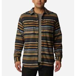 Columbia Mens Steens Mountain Fleece Shirt Jacket XL Striped Blue Tan AM3695